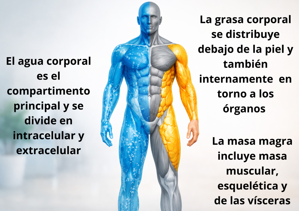 La composición corporal distingue agua, grasa y masa magra